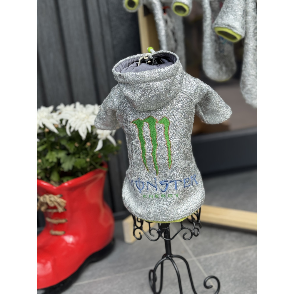 Monster Energy Inspired Dog Hoodie — Silver & Neon Edition